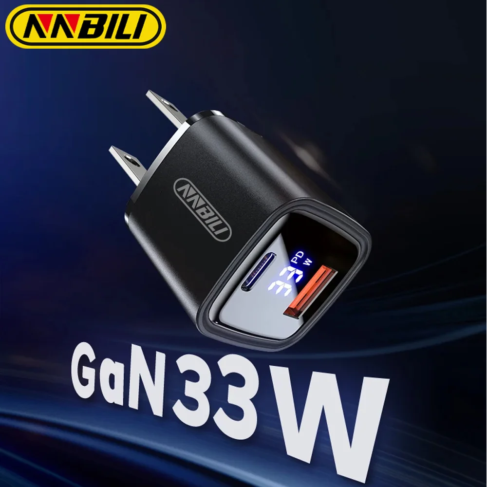 NNBILI 33W GaN şarj USB tip C hızlı şarj adaptörü hızlı şarj QC3.0 PD USB-C duvar şarj iPhone Samsung Xiaomi iPad