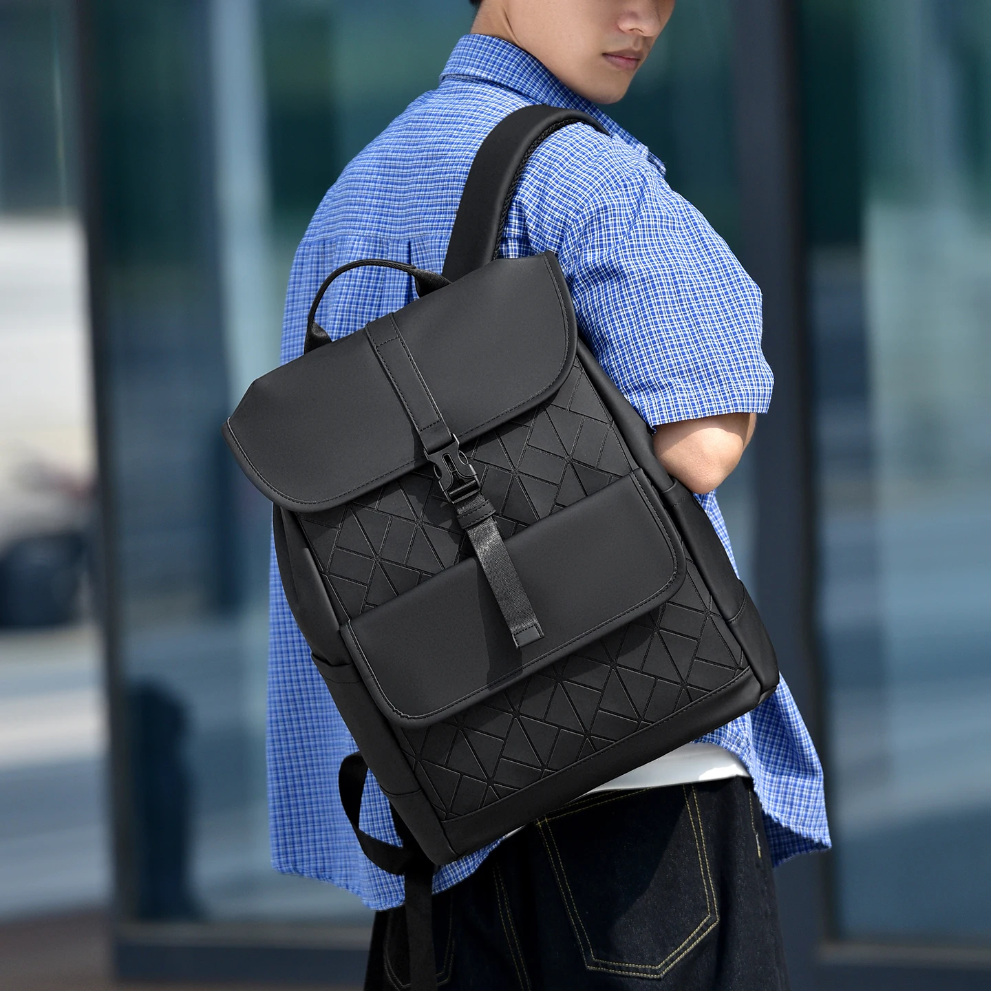 Color Changing Geometric PU Backpack Large Capacity School Backpack Multifunctional Hand Shoulder Bag For Students Travel Daily