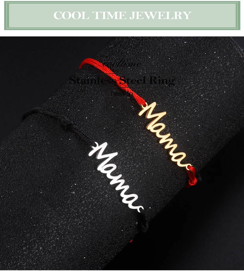 COOLTIME Mama-Buchstabe, Wachsseil, verstellbare Armbänder zur Hand, Edelstahl, Mama-Armband für Frauen, Schmuck, Muttertagsgeschenk – Detail 2