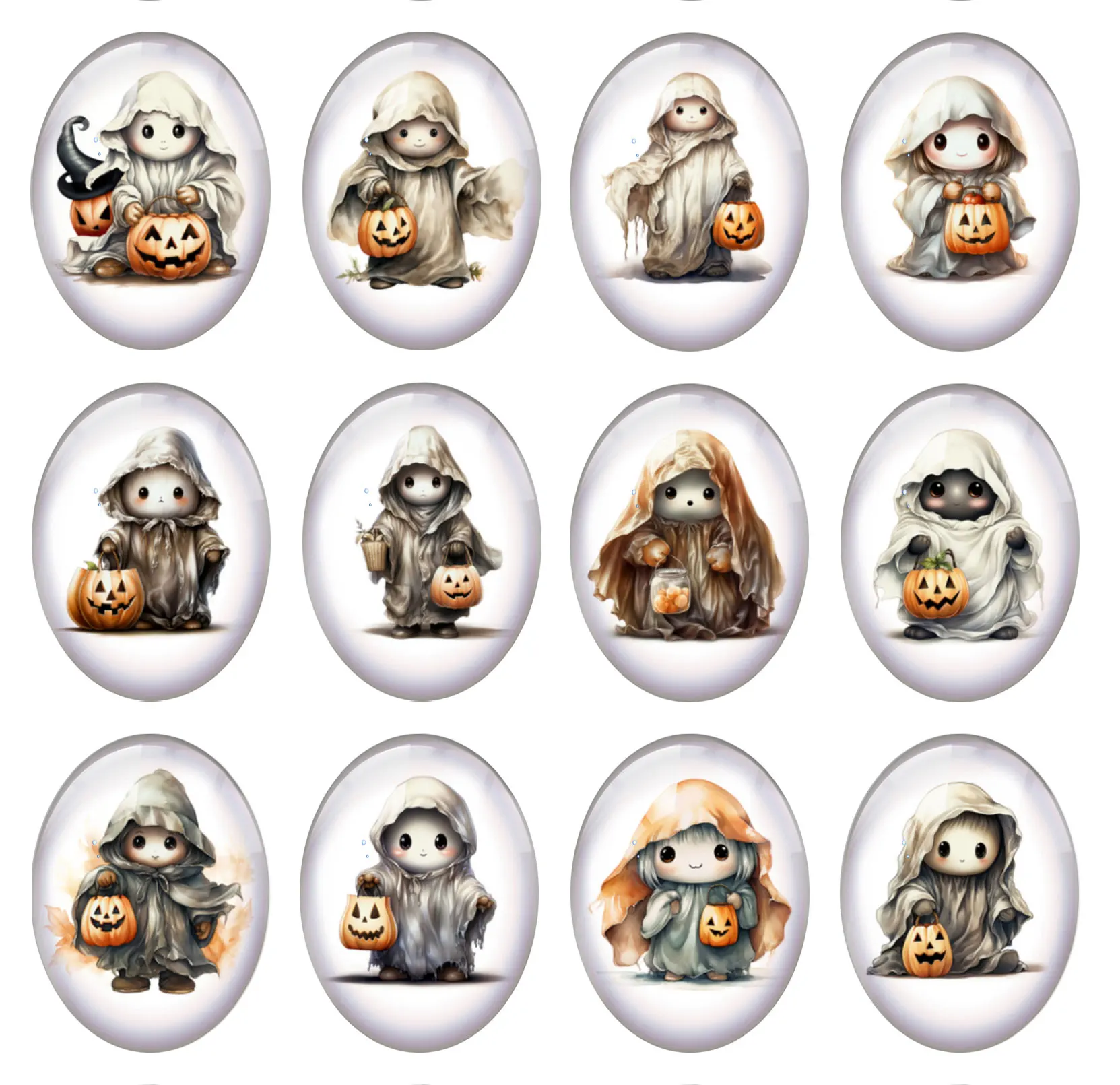 10pcs/lot Halloween Cute Boo Ghost Pumpkin Oval Photo Glass Cabochon Charms Flatback Demo Flat Back Cameo Diy Jewelry Making