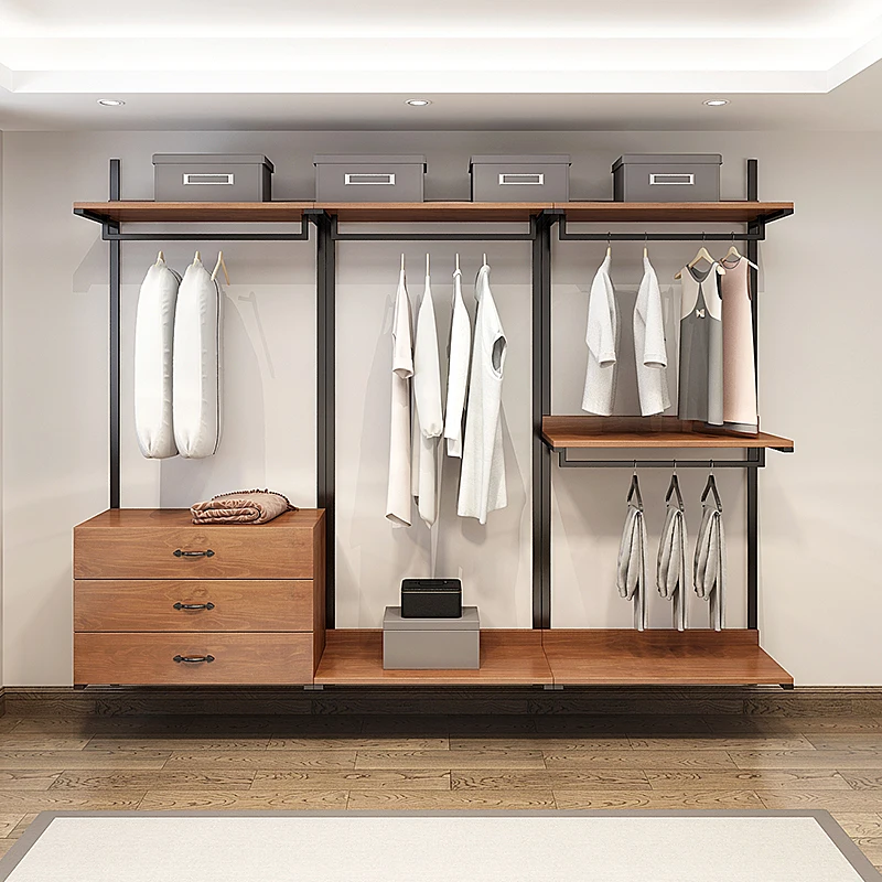 

Open wardrobe cloakroom rack rack hanging metal hanger bedroom walk-in wrought iron hanger