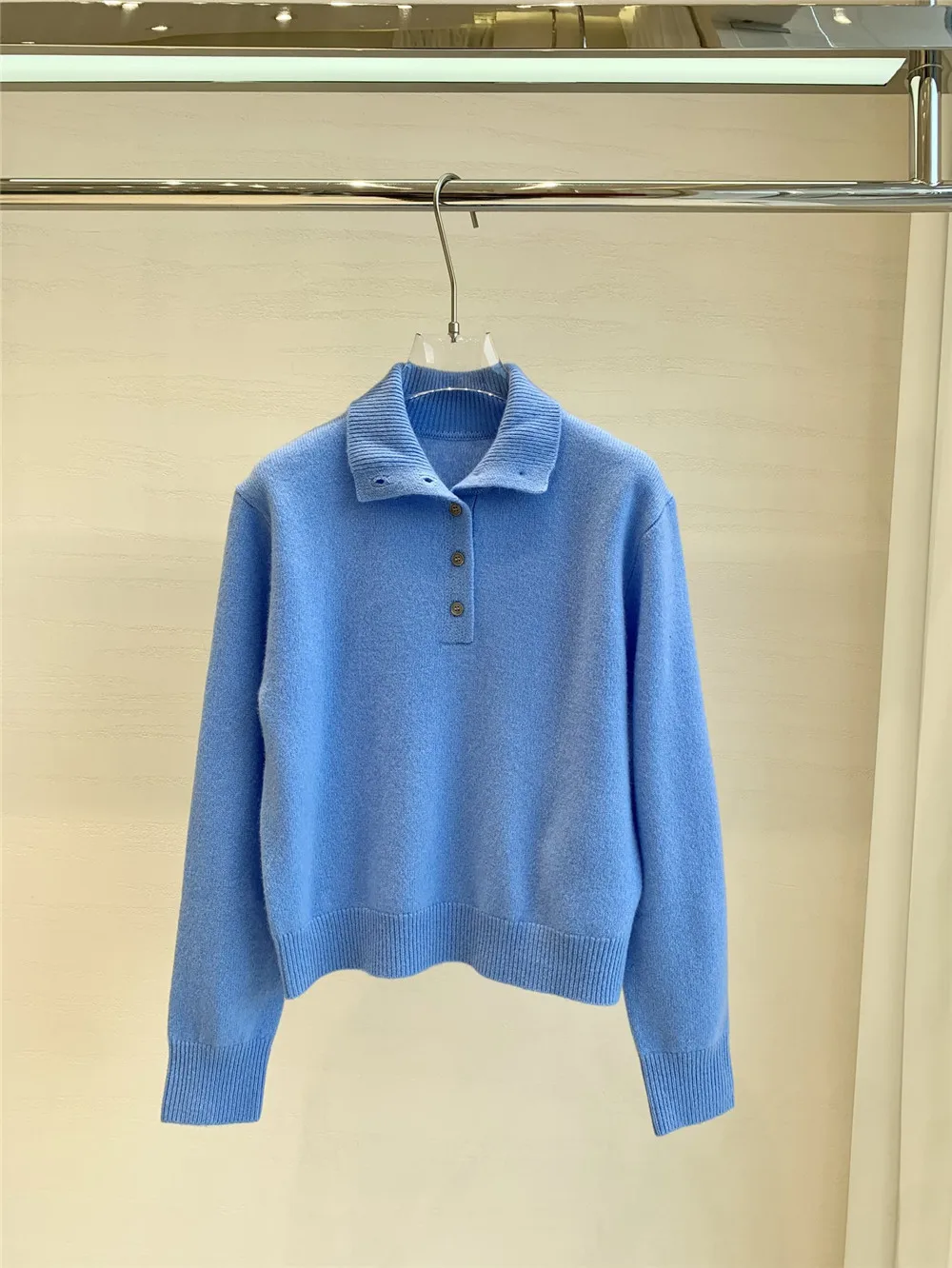 

Women's 25 Autumn/Winter New High Quality Lapel 100% Wool Knitted Casual Top