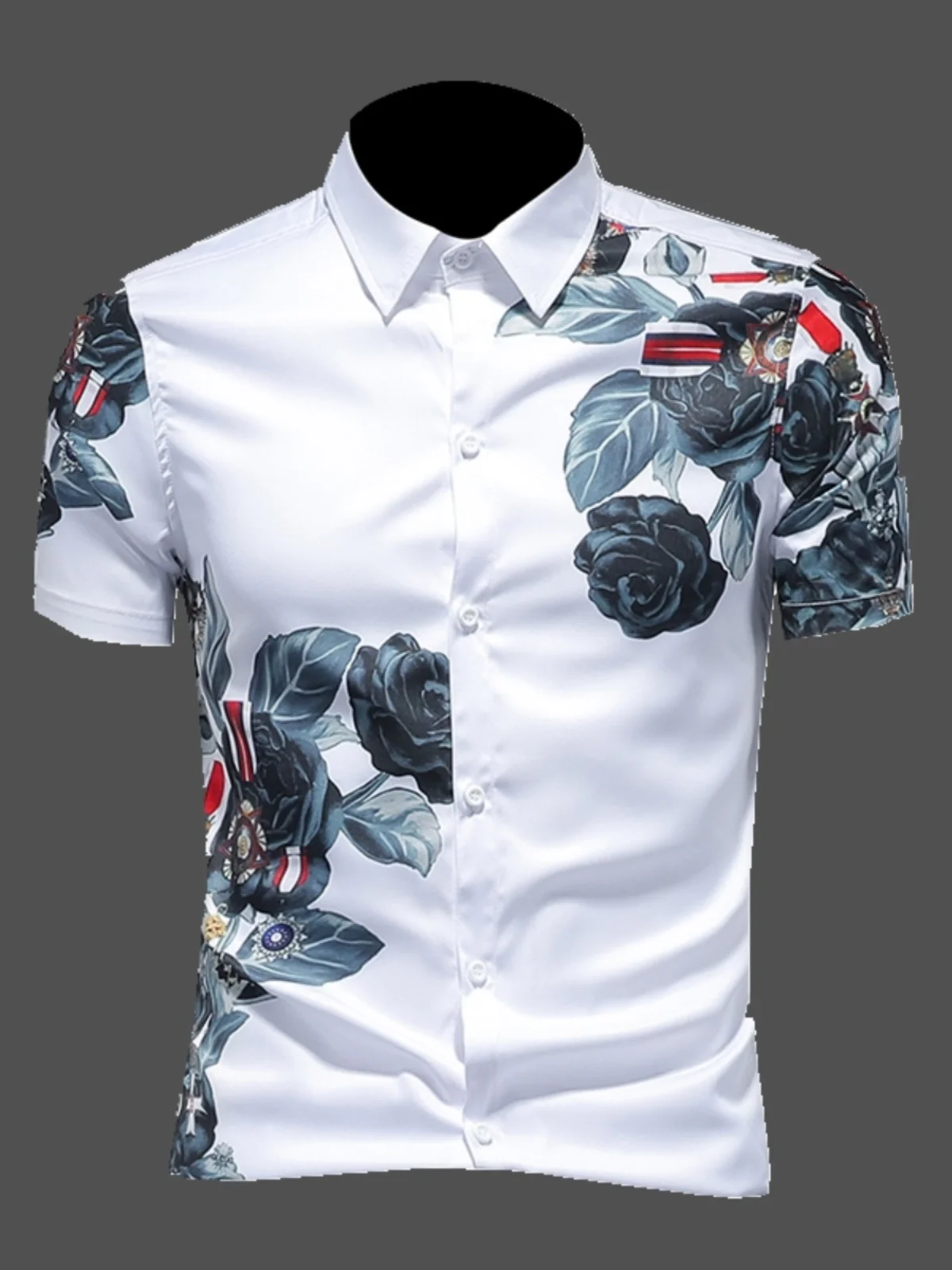 

Модная мужская летняя рубашка с принтом, тонкая, не требующая глажки, повседневная, свободного кроя, в корейском стиле, больших размеров, из полиэфирного волокна