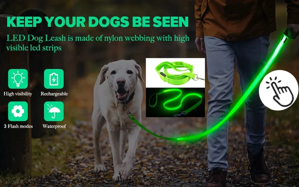 Led Haustier Hund Leine Seil Mit Licht Leuchtende Leine USB Lade für Hund Sicherheit Blinkende Leuchtende Kragen Harness Zubehör – Detail 1
