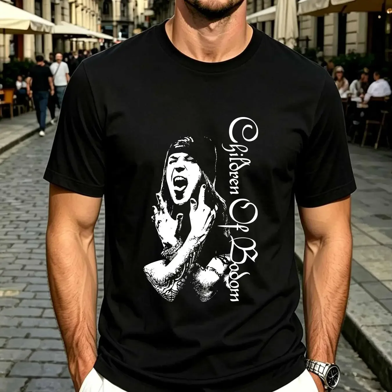 washed T Shirt Children of Bodom Alexi Laiho Black S 234XL AH018 long or short sleeves vintage Washed homme Versatile
