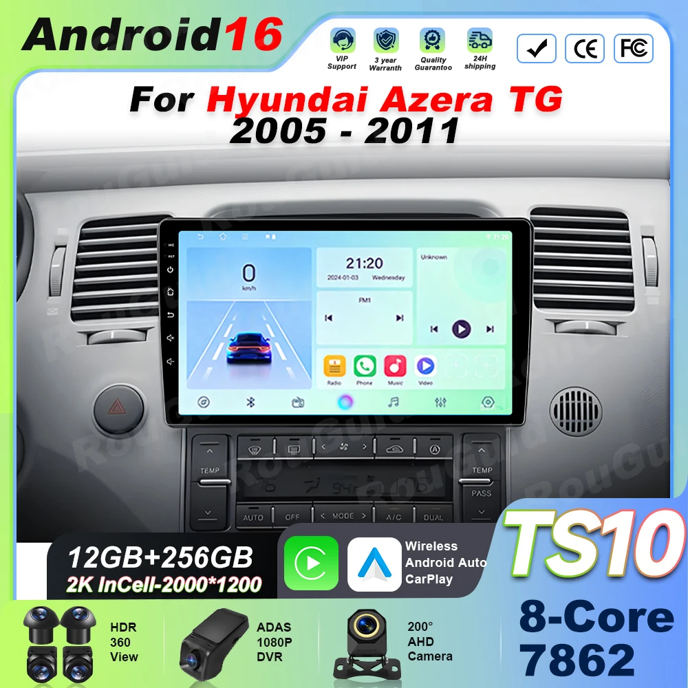 Car Radio Autoradio Carplay Android For Hyundai Azera TG 2005 - 2011 GPS Navigation Video Multimedia Player Touch Screen 5G WiFi