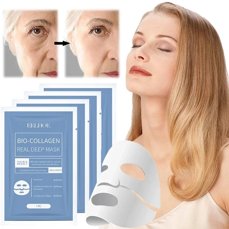 Bio-Collagen Real Deep Face Mask Sheets Brighten Firm Skin Anti Wrinkle Shrink Pores Professional Facial Moisturizing Whitening