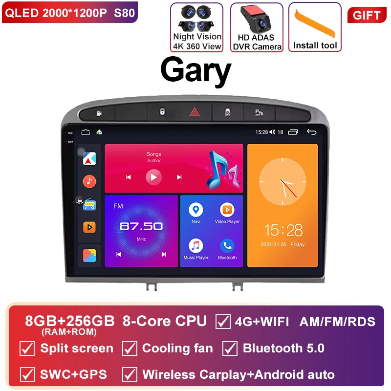 Android 16 autoradio voor Peugeot RCZ 308 SW 2007-2015 408 2012-2020 Multimedia Navigatie GPS Carplay Auto Head Unit 4G WIFI BT - afbeelding 1