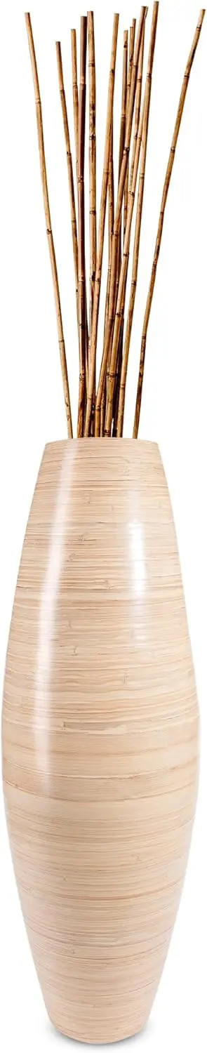 36-inch Natural Bamboo Cylinder Floor Vase Retains Authentic Bamboo Color Ideal for Dried Flowers Dried Branches Pampas Grass