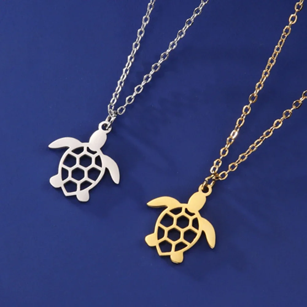 My Shape Sea Turtle Pendant Necklaces for Women Girls Stainless Steel Animal Tortoise Neck Chain Seaside Summer Tourism Jewelry