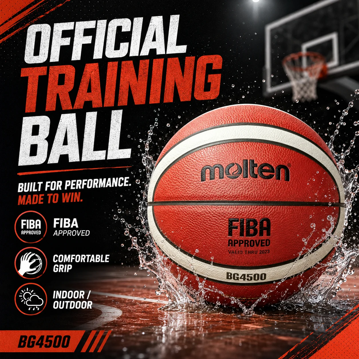 Molten BG4500 Basketball - Size 7 - Indoor and Outdoor Training Ball - Durable and Gripping Basketball