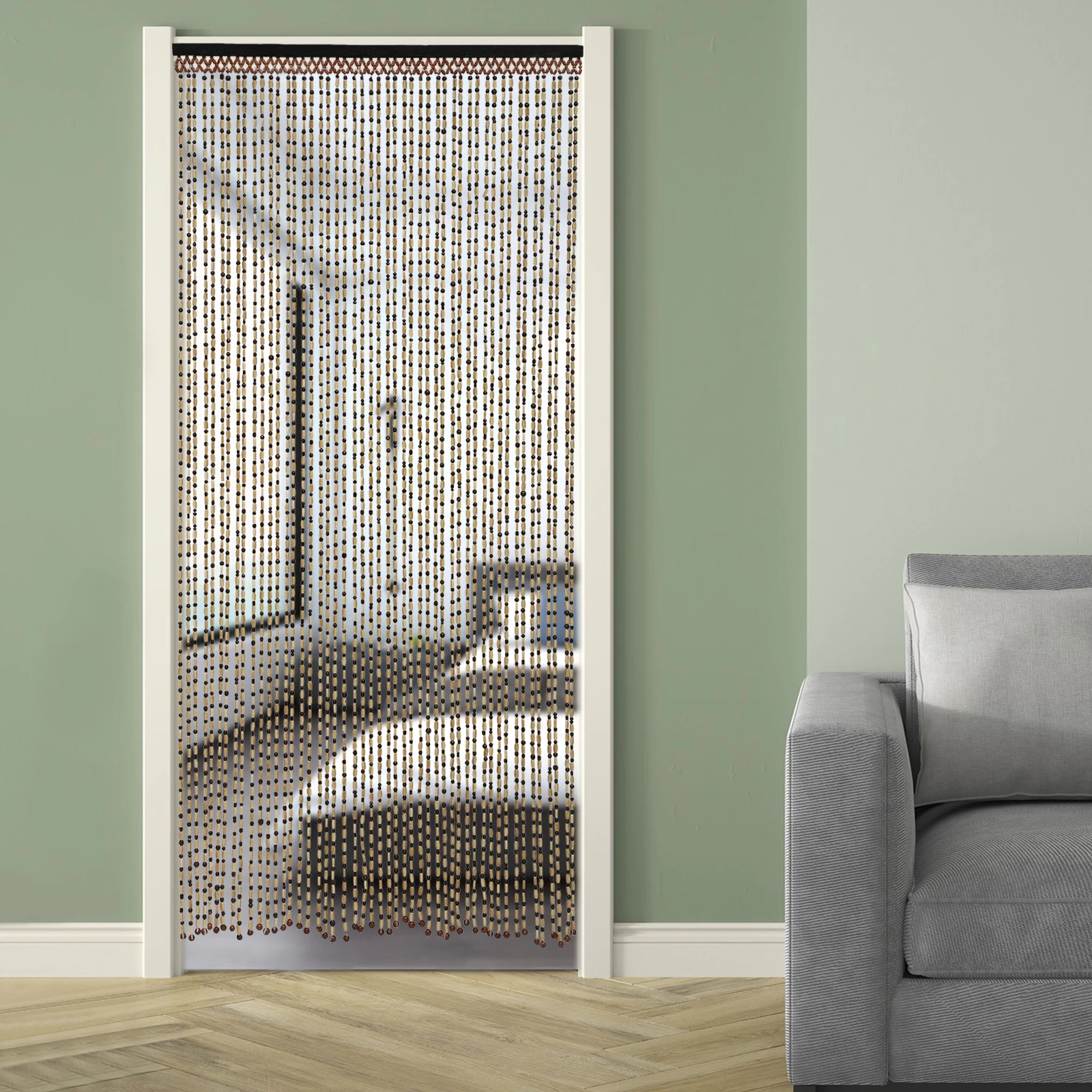 

Natural Wood Bamboo Beaded Curtain Wooden Hanging Room Divider Decorative 74.8in for Doorway Room Divider