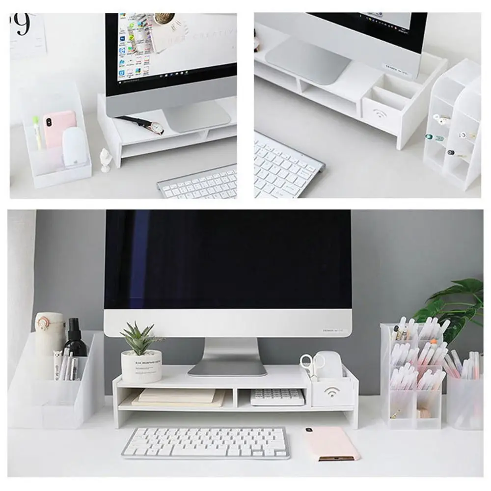 

Easy Assemble PC Computer Screen Stand Sturdy Construction Comfortable Viewing Height Laptop Heightening Holder Space Saving