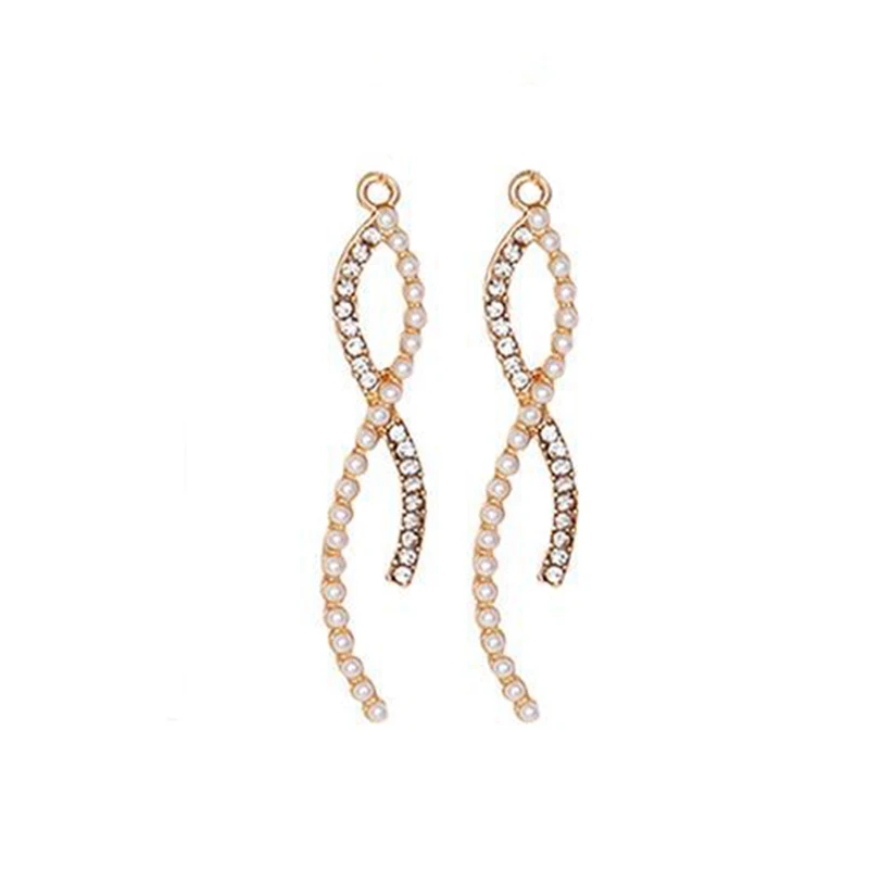 Engood 60Pcs Rhinestones Pearl Cross Curve Button  Sewing Trim Embellishment Craft Buckle DIY Earrings Pendants Jewerly Necklace