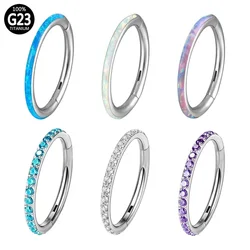 2Pcs G23 Titanium Opal Zircon Set Nose Septum Piercing Ear Tragus Conch Piercing 6-12mm Inner Ring