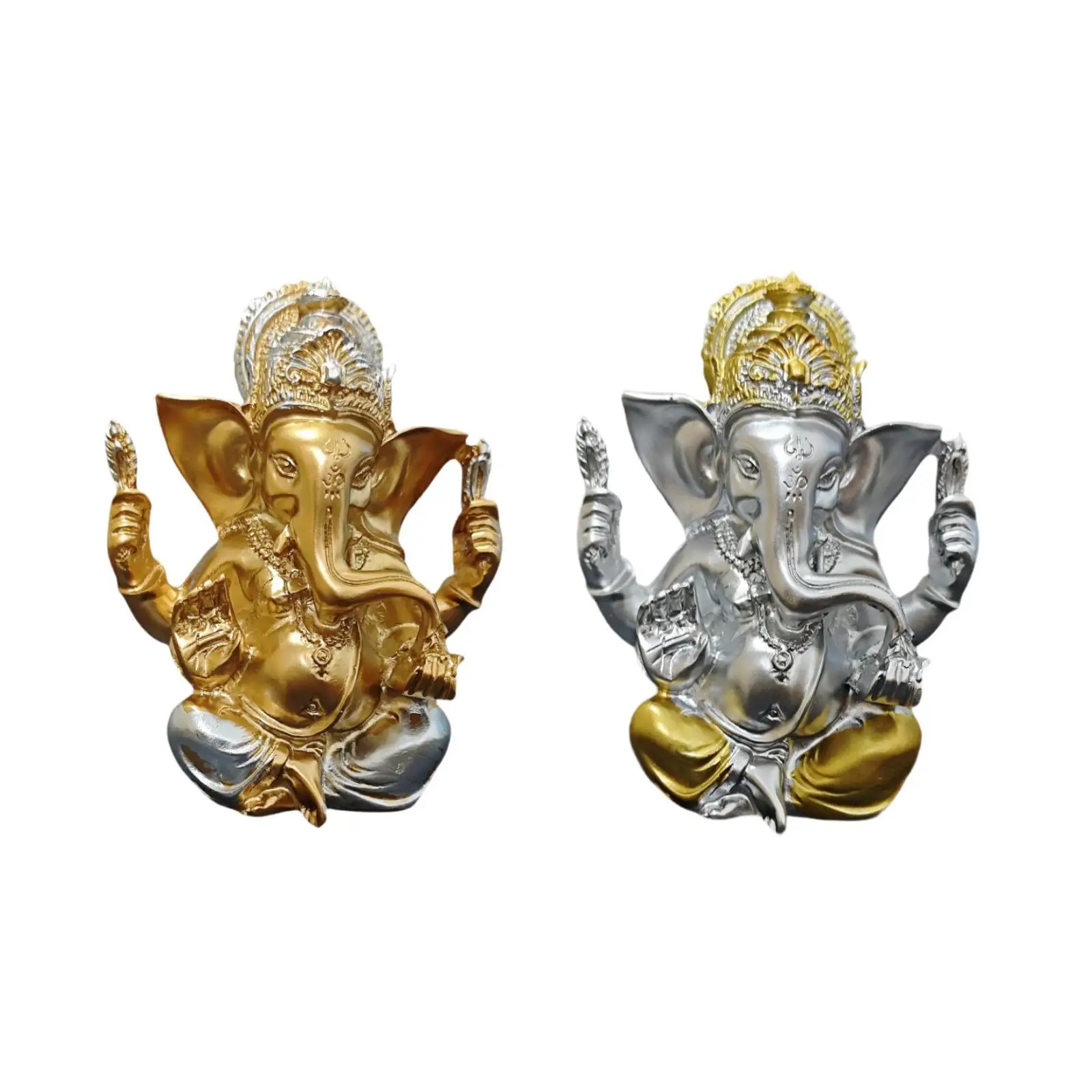 Lord Ganesha Statue Realistic Resin Ornament for Bookshelf Indoor Meditation