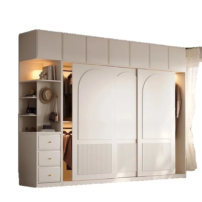 Sliding door wardrobe, home bedroom solid wood French assembled large wardrobe