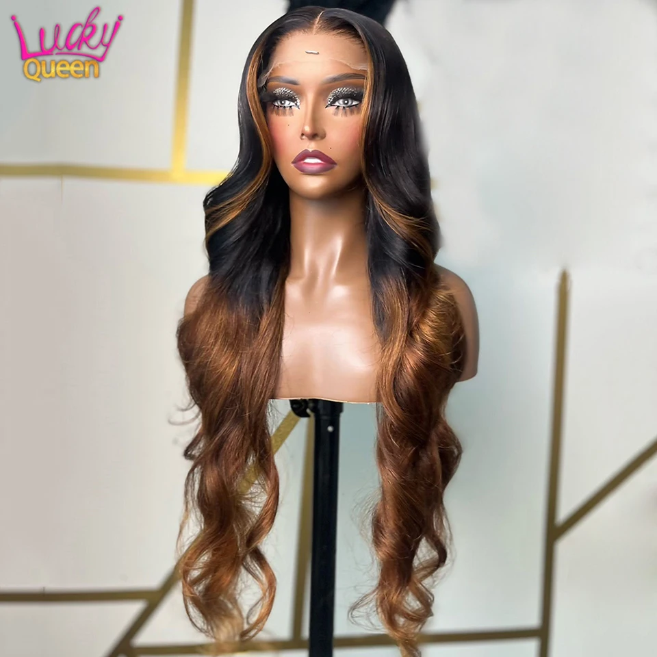 Lace Front Wig Human Hair Pre Plucked blonde Stripe Ombre 13x4 Transparent Lace Virgin Human Hair Body Wave Wig for Black Women