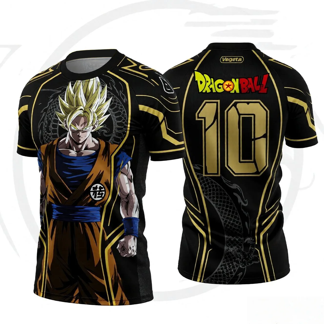 Dragon Ball Saiyan Goku Nr. 10, bedrucktes Fußballtrikot für Herren, atmungsaktives, schnelltrocknendes T-Shirt mit kurzen Ärmeln, passende Familienkleidung. – Detail 4
