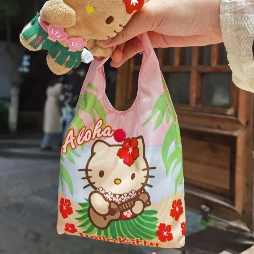 Cartoon Hellos Kittys Shopping Bag Kawaii Mini Change Storage Handbag Hawaiian Black Skin Collection Cute Birthday Gift for Girl