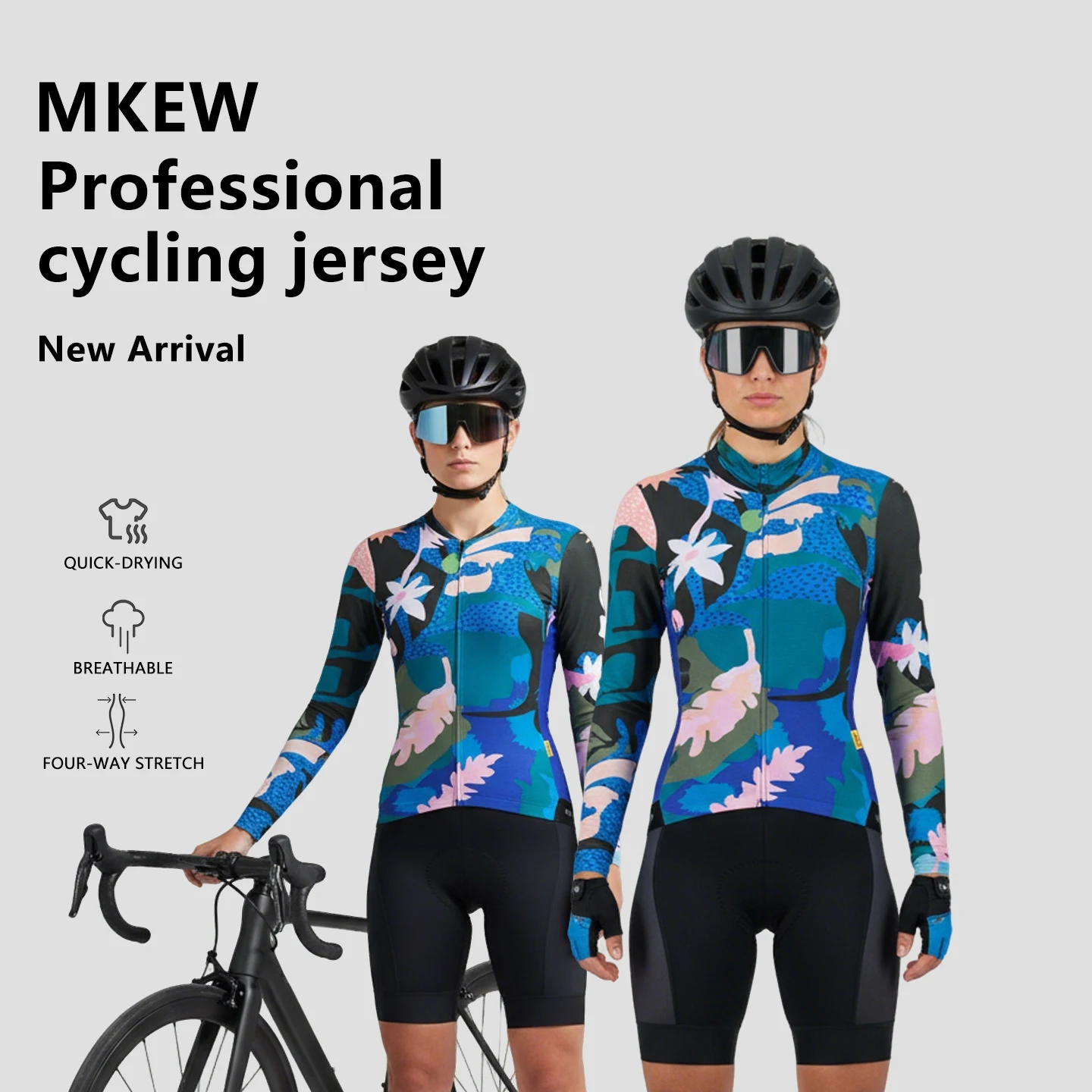 

MKEW Women's Long Sleeve Cycling Jersey Quick Drying Breathable Summer Road Bike Suit High Elasticity Comfortable Cycling Gear