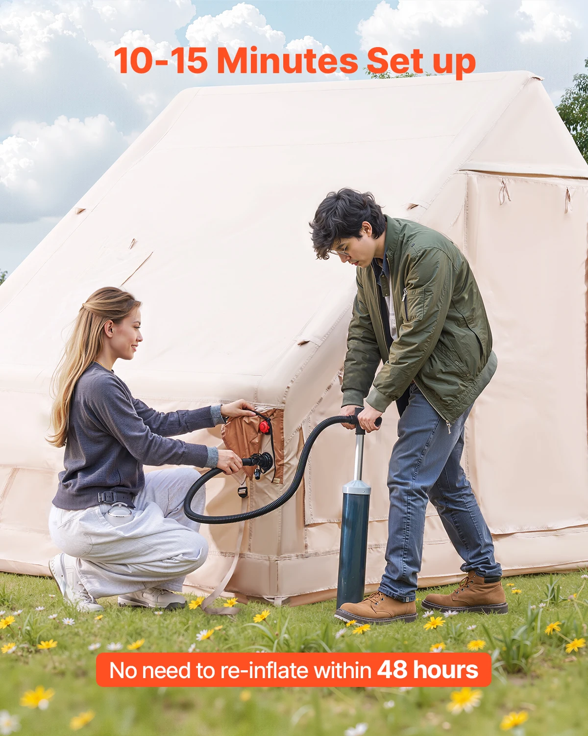 VEVOR Inflatable Tents for Camping Easy Setup Blow up Tent with Hand Pump 300D Oxford Tent with Stove Jack Storage Bag Included