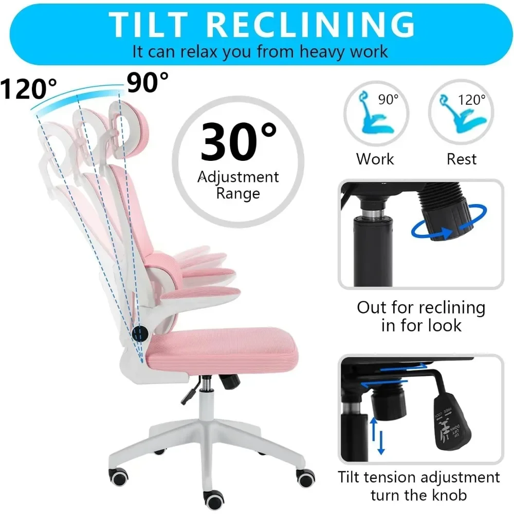 Office Chair, Ergonomic,High Back Breathable Mesh Computer Chair with flip-up Armrests & Cushion for Lumbar Support and Headrest