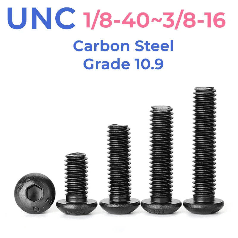 Unc Grade 10.9 High Strength Black Carbon Steel Inch Hex Socket Round Cap Screw Bolt 1/8-40~3/8-16 Inch Standard