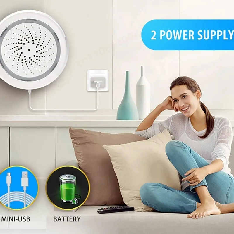 Smart WiFi Siren Alarm,100dB ABS, Sound & Light Alert, for Home Security, Wireless Tuya App Control