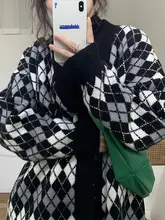 Vintage Pink Argyle Sweater Cardigan #4