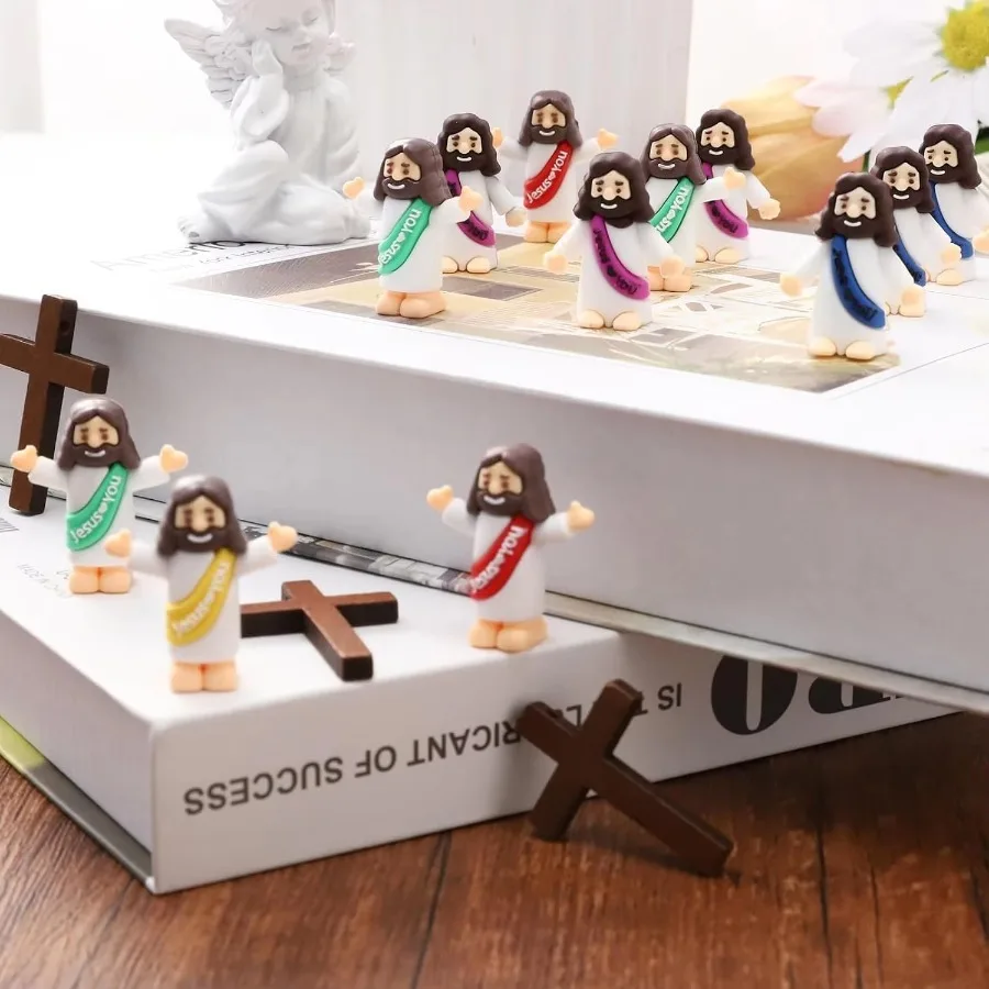 10-50pcs Mini Jesus Statue Decor Figurines Jesus Loves You Toys Festive Hide and Seek Religious Party Scene Decor Easter Gifts