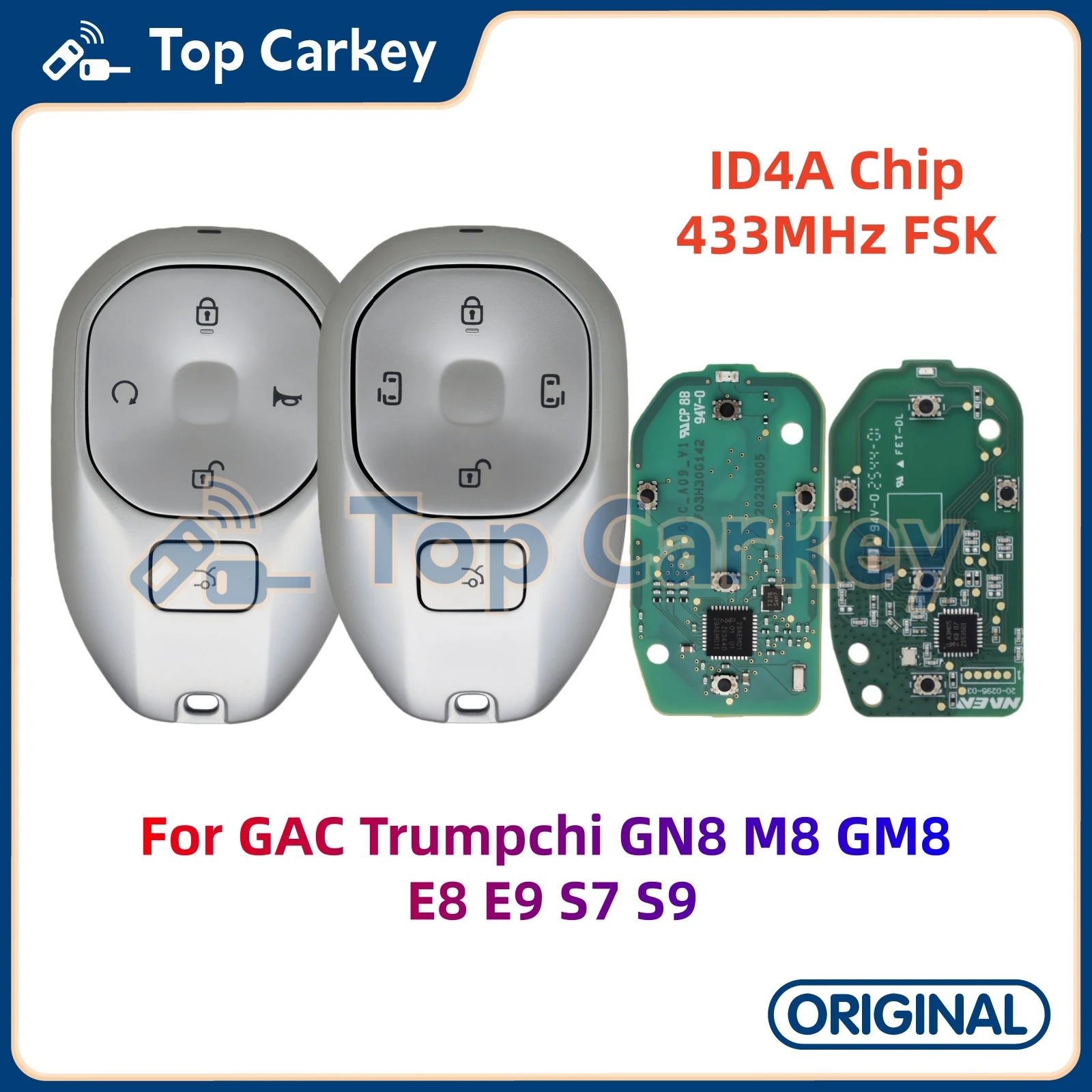 

Оригинальный смарт-ключ TopCarkey, чип ID4A, 433 МГц для GAC Trumpchi GN8 M8 GM8 E8 E9 S7 S9, автомобильный дистанционный ключ без ключа