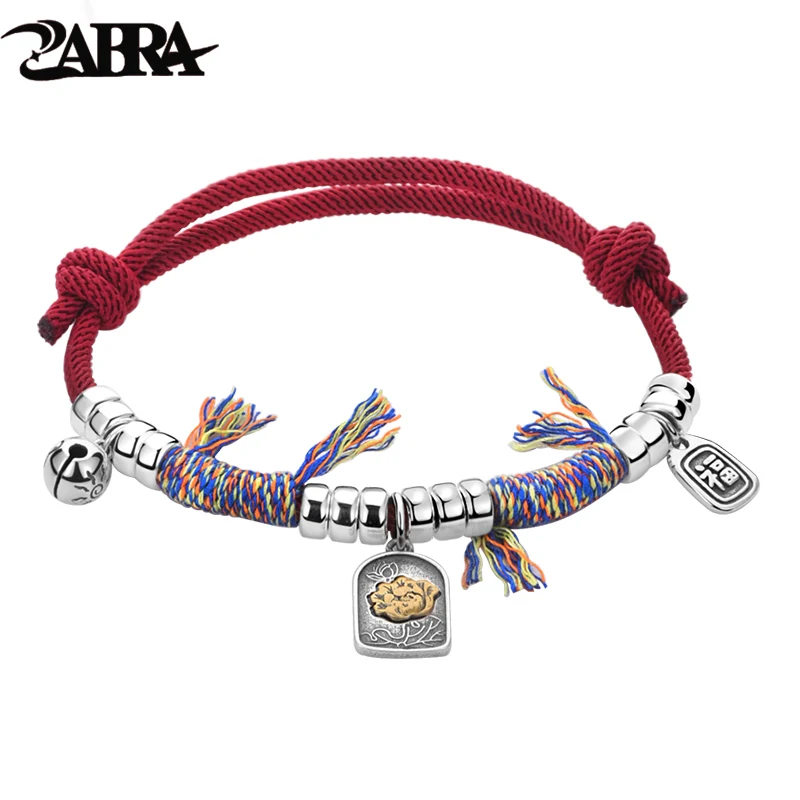 ZABRA 925 Silver Plate Hand Strap Bracelet Men's and Women's Zakiram Dragon Year Red Handstring