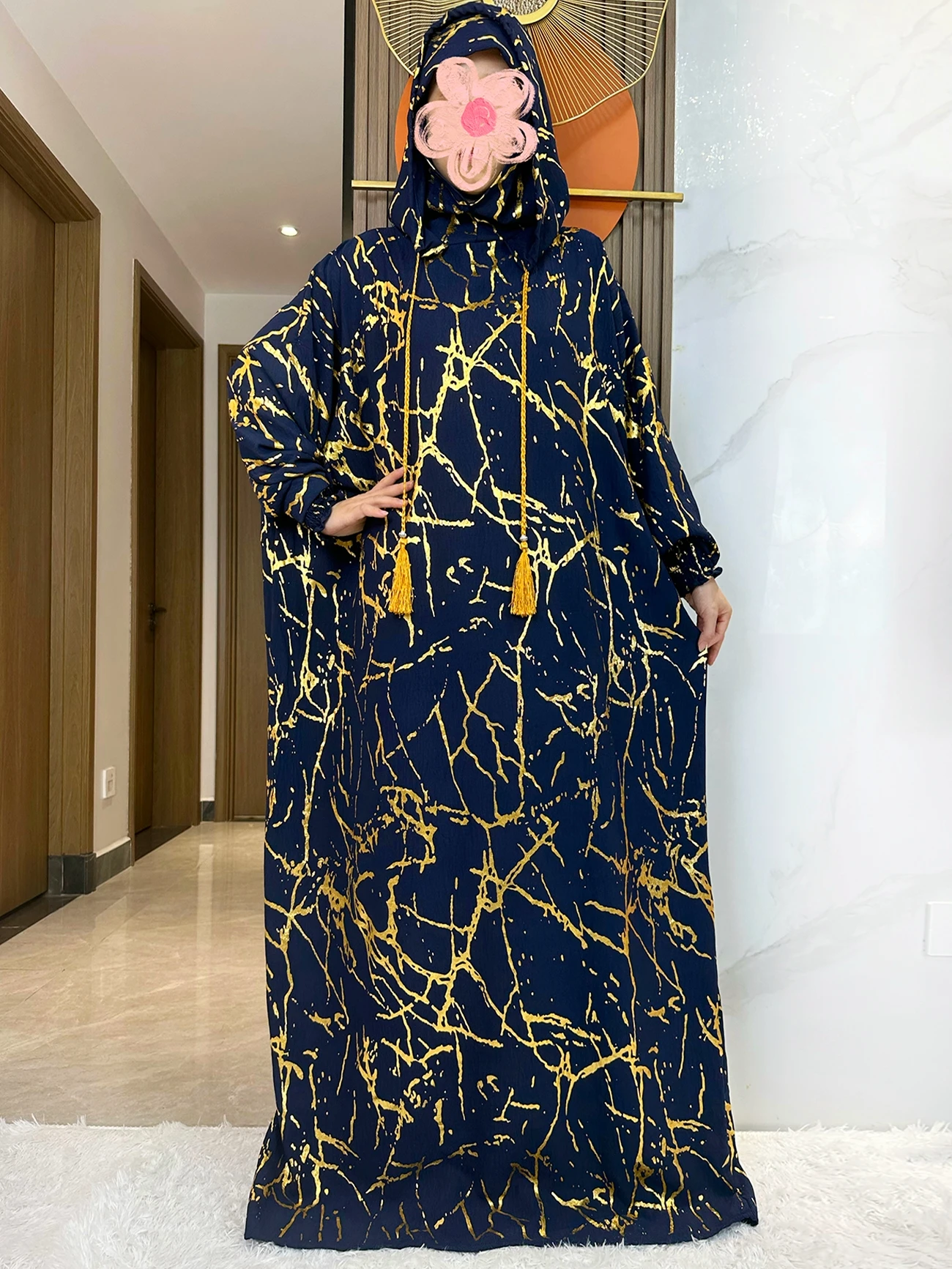 New 2024 Ramadan Muslim Two Hats Abaya Dubai Turkey Islam Prayer Garment Cotton Jacquard Fabric Islam Women Dress Kaftan