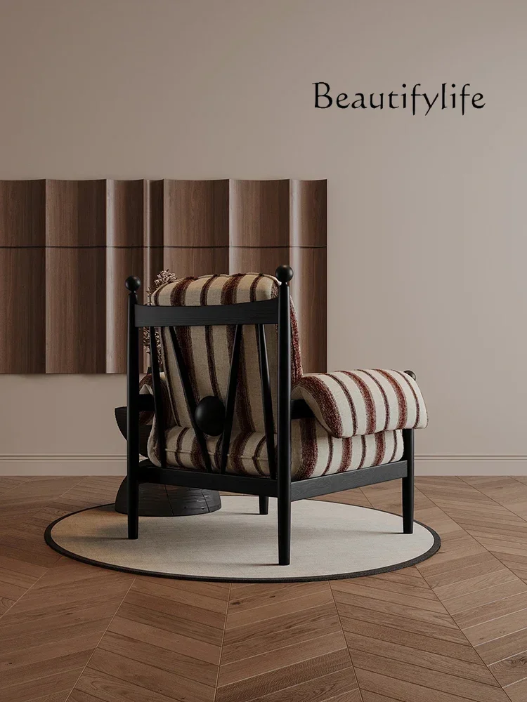 

muebles para hogar Leisure chair French retro solid wood high backrest fabric soft bag sofa single balcony lazy chairpara casa