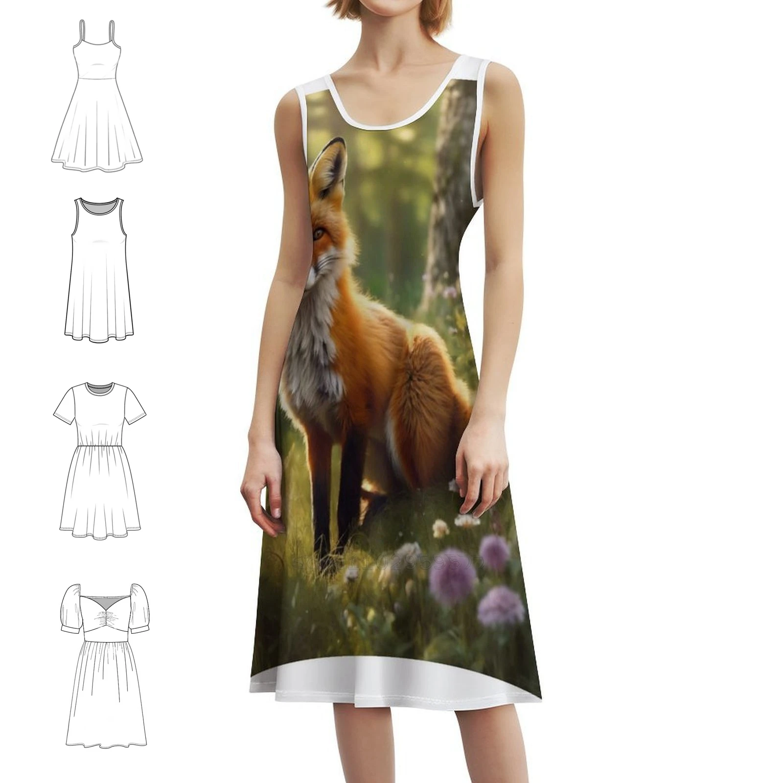 فستان حب مخفي من الثعلب مزين بالزهور للنساء للربيع والصيف فستان كاجوال للحفلات، زهور الثعلب المخفية، حيوانات الطبيعة #1