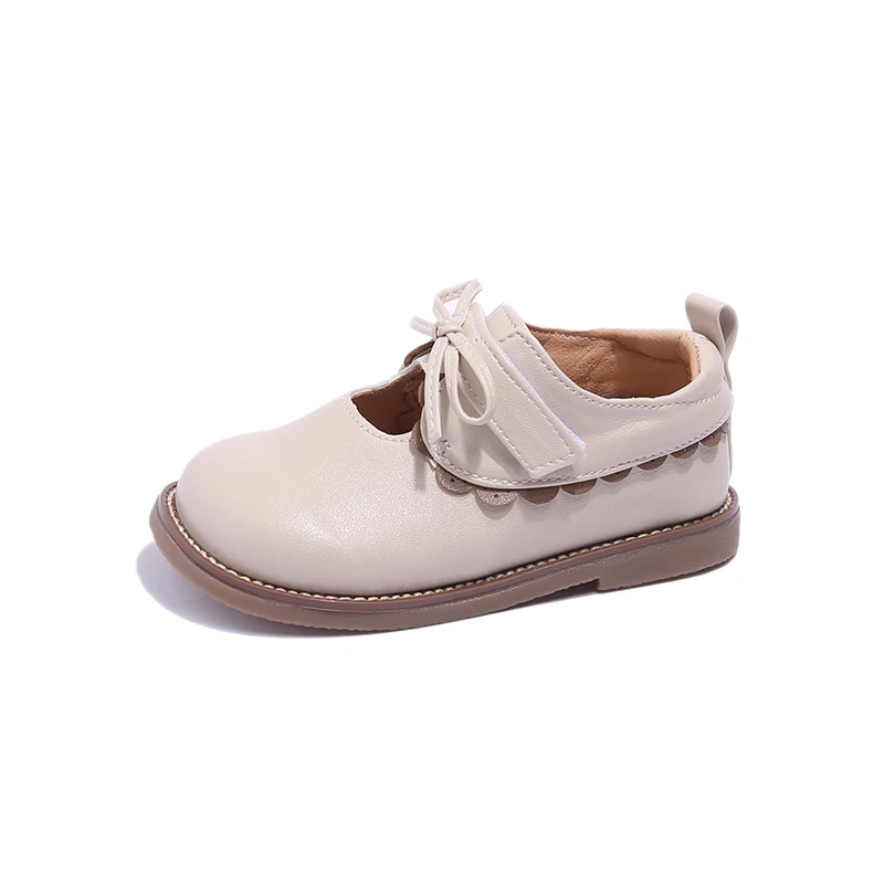 Girls' Bow Non-slip Breathable Round Toe Leather Shoe Girls' Spring and Autumn Outdoor PU Leather Shoes Size 21-30