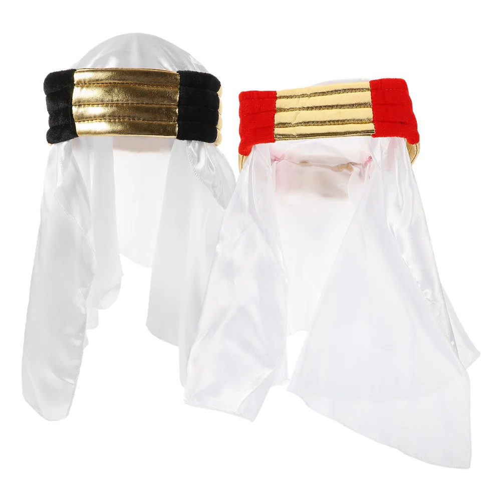 2 قطعة قبعة عربية للرجال نمط عمامة أغطية الرأس تأثيري مهرجان الحفلات أداء الدعامة ديكور ملحق فستان زي #4