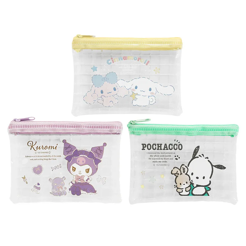 

New Miniso Storage Bag Kuromi Kawaii Pochacco Cartoon Printed Mesh Zipper Bag Pvc Storage Bag for Small Change Items