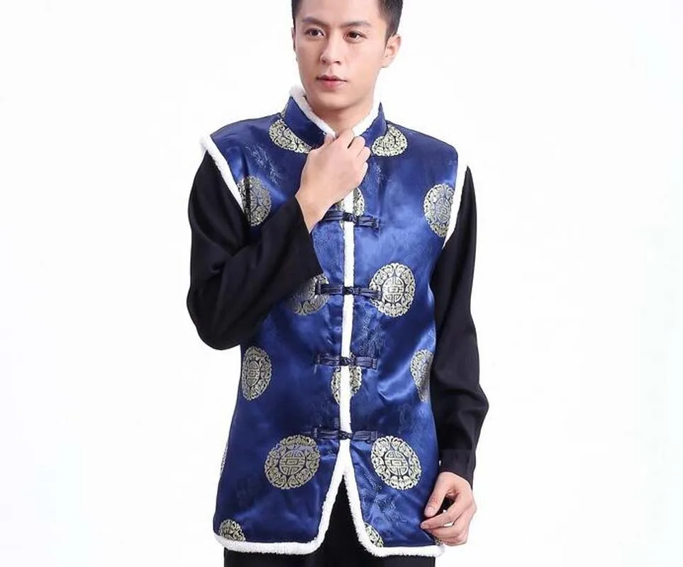 Chinese Traditional Retro Style Men Cotton Vest High Quality Satin Sleeveless Coat Tops Streetwear Vest Birthday Party Jacket