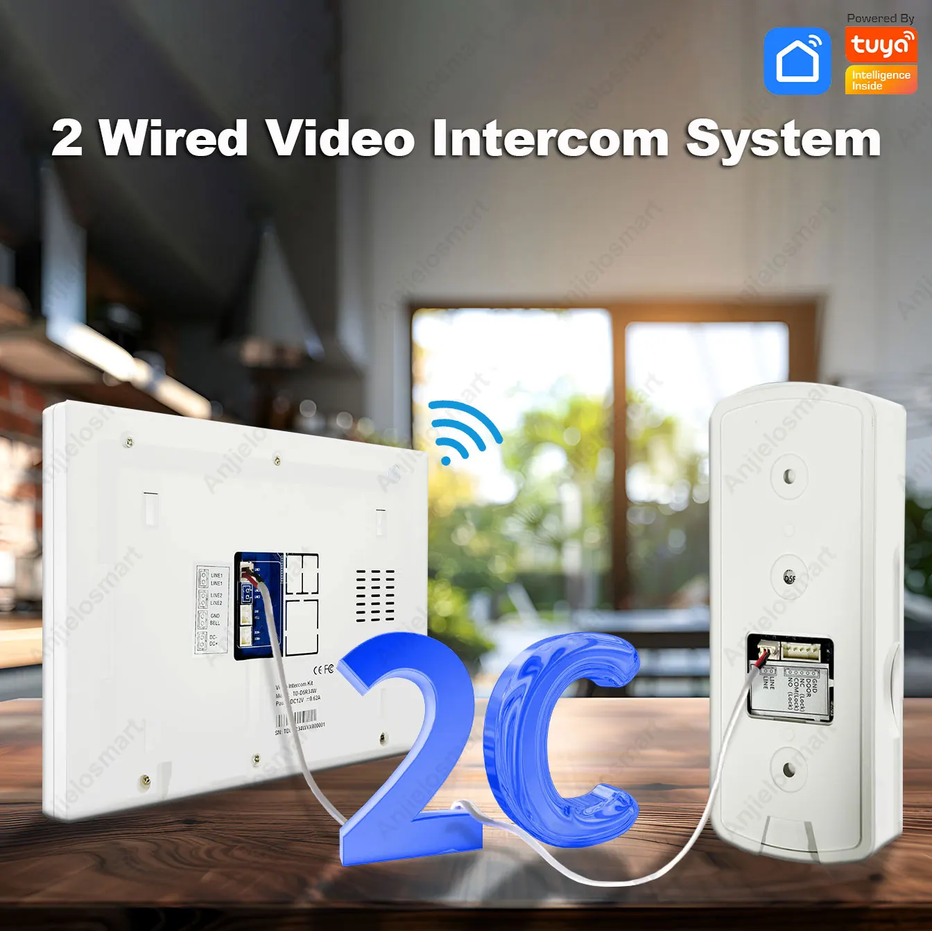 

2 Wired Intercom Video Doorbell System 1080P Camera Doorphone 7inch LCD Touch Screen with Tuya Smart