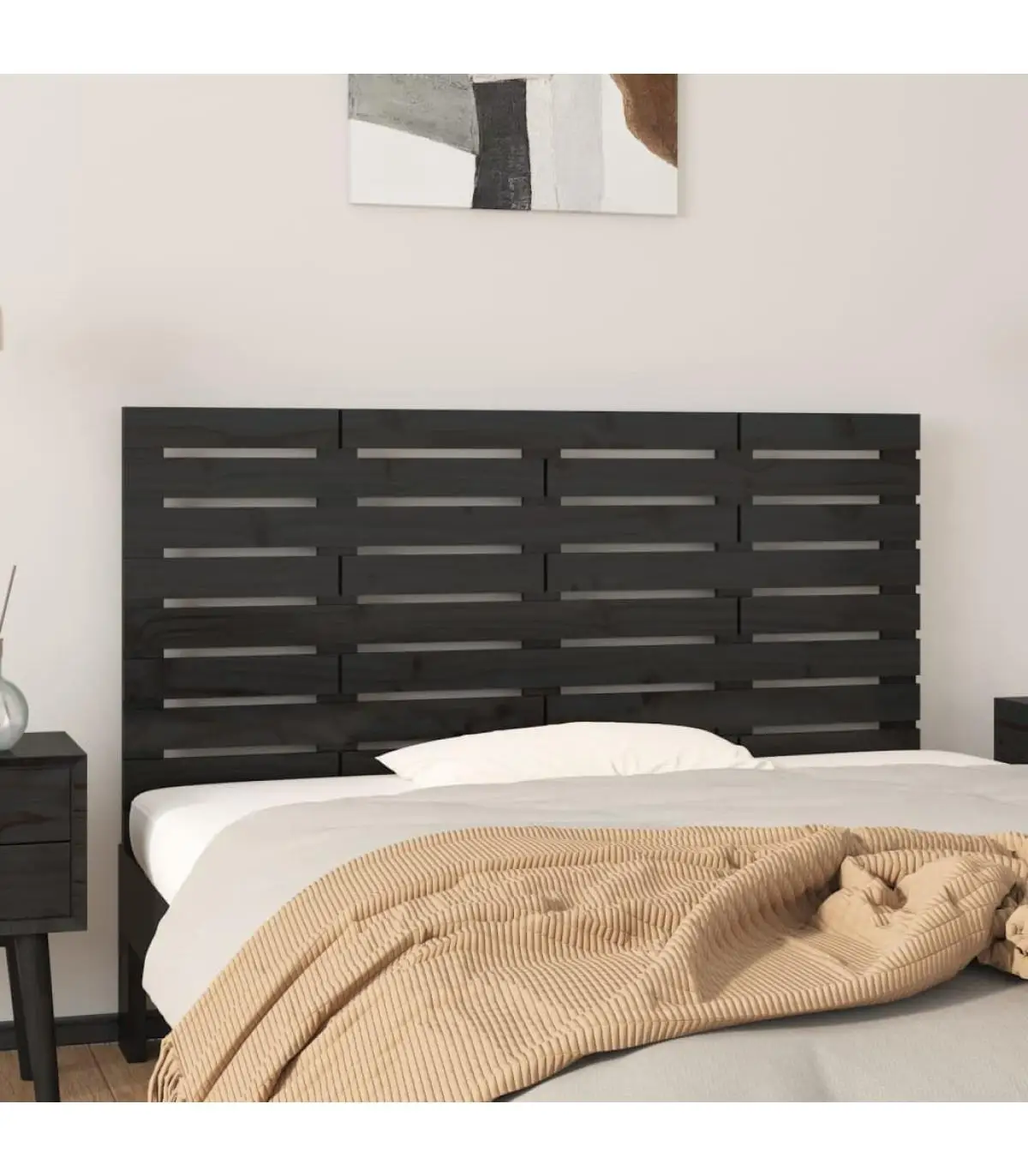 Headboards and Feet Bed Headboard Wall Solid Wood Pine Black 141x3x63 cm