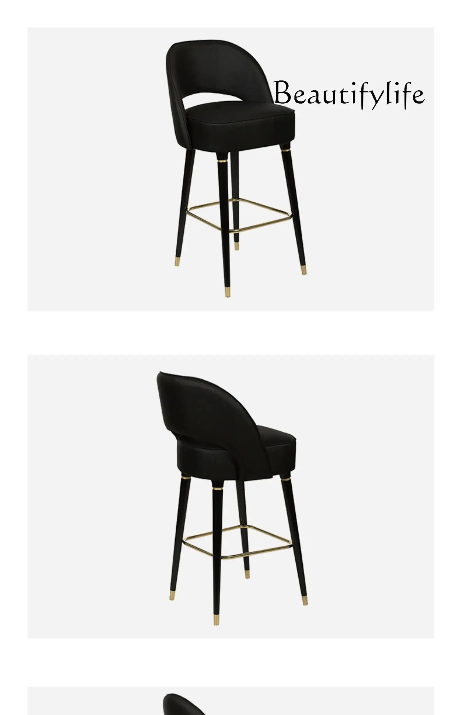 Household Bar Stool Italian-Style Light Luxury Bar Chair with Backrest