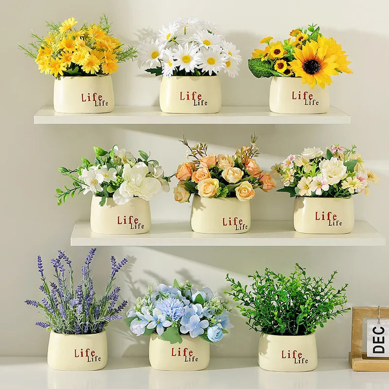 

Japanese Style Ceramic Artificial Flowers Creative Faux Floral Arrangement Potted for Desk Decor Gift for Gift Living Room Decor