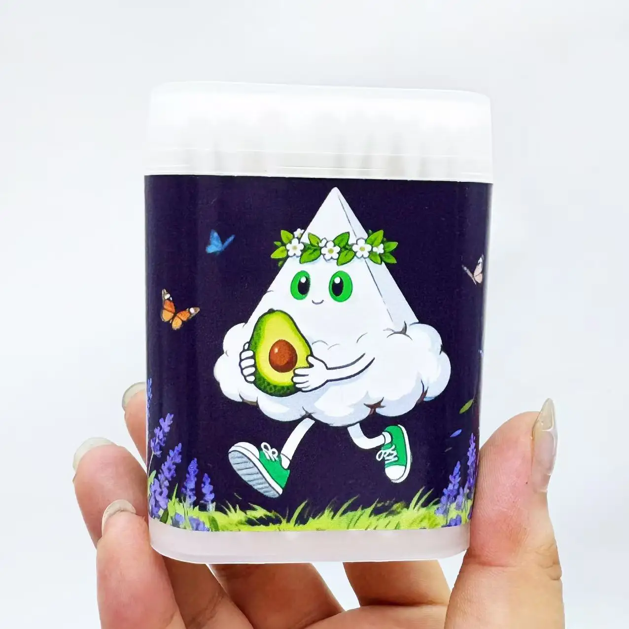 200 قطعة مسحات قطنية بيضاء ذات طابع أفوكادو مزدوج الأطراف، ملعقة مستديرة مبتكرة لعنصر الأفوكادو أعواد قطنية