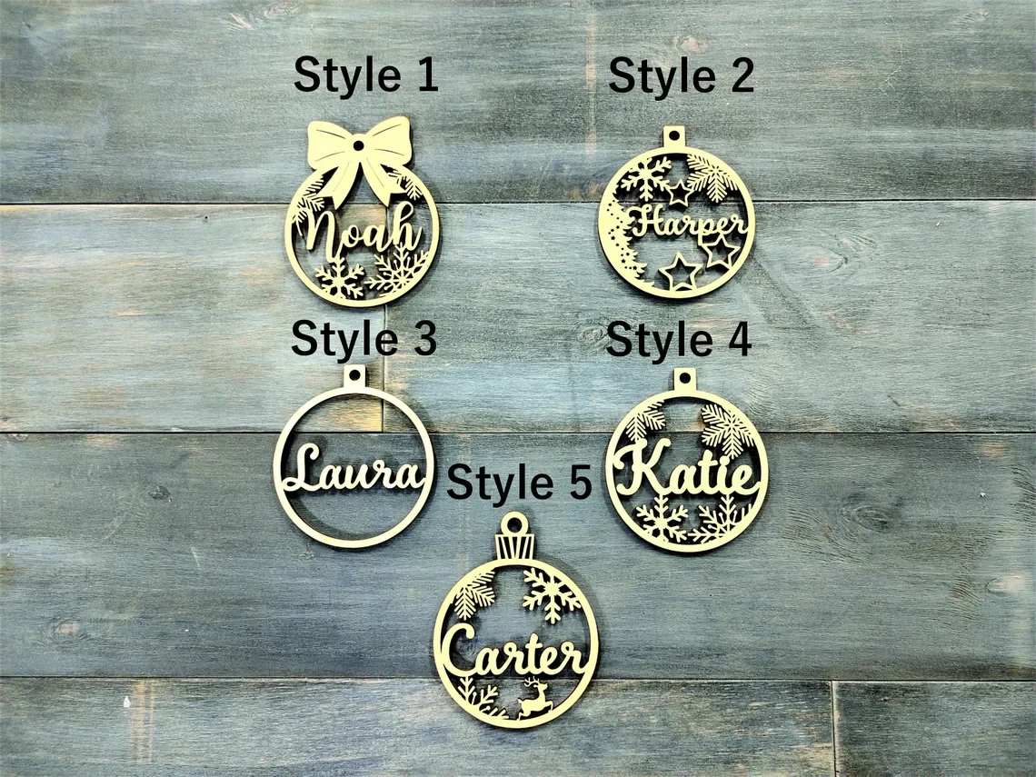 Personalized Christmas Ornaments, Custom Christmas tree Decor, Wood Xmas decor, Laser Cut Names, Christmas Bauble, Gift Tags