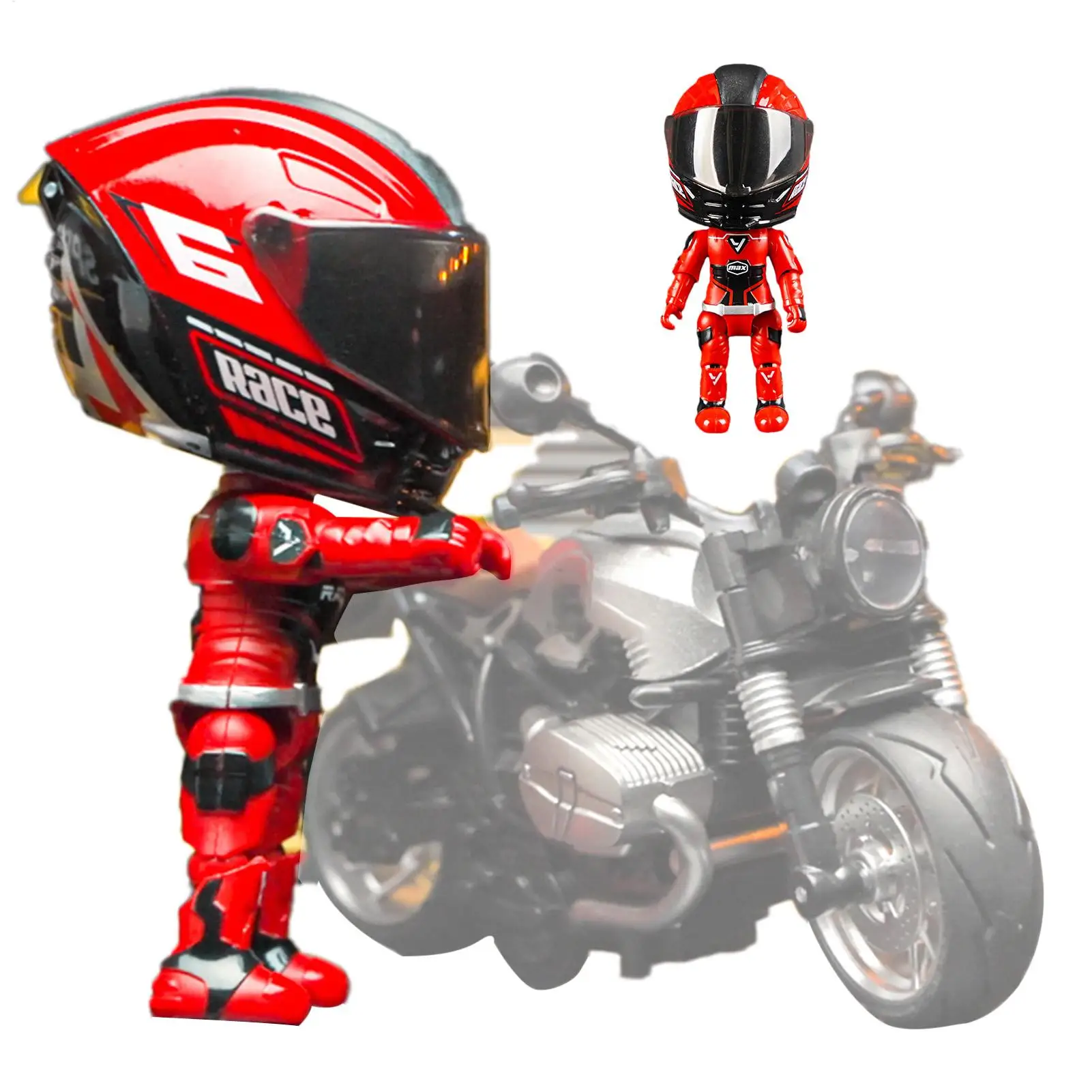 Motorcycle Rider Figurine Deformable Helmet Racing Driver Action Figure with Movable Joints Desktop Decoration Ornament