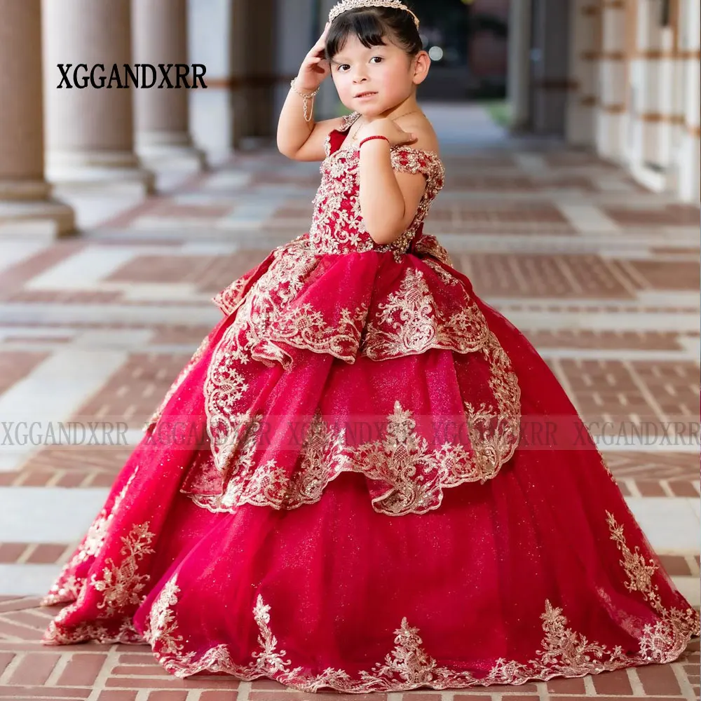 Mini robe de Quinceanera de style arabe saoudien pour petite fille, robes de demoiselle d\'honneur rouge vin sur mesure, robe de princesse pour fête