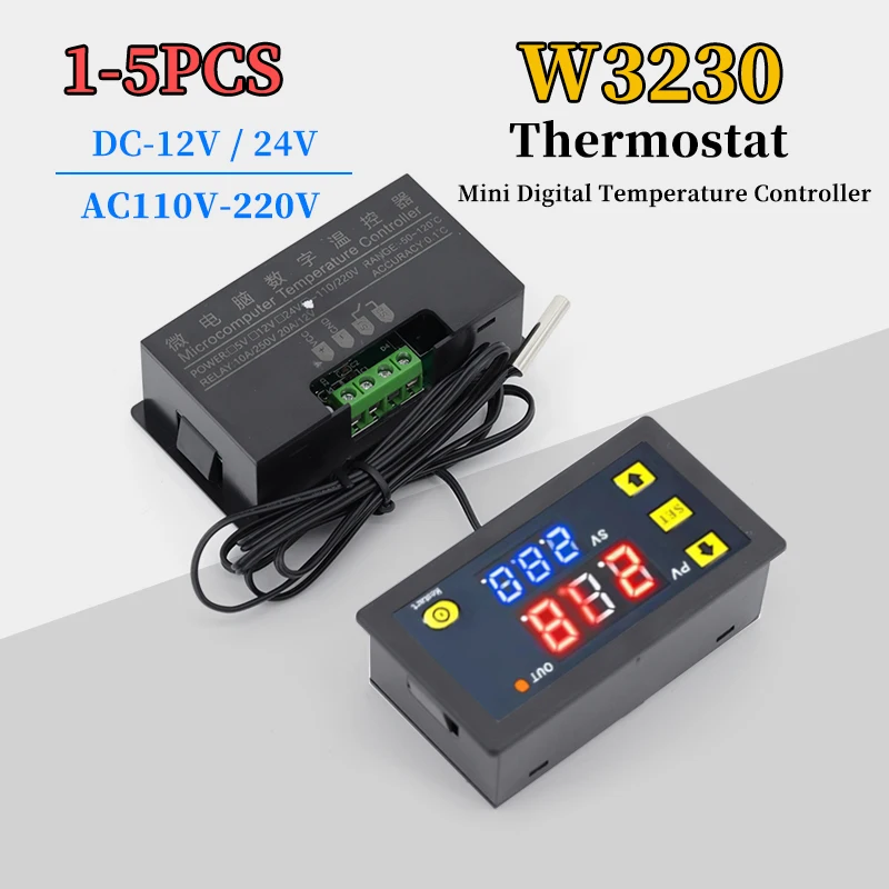 1-5 قطعة W3230 الرقمية متحكم في درجة الحرارة 12 فولت 24 220 فولت ترموستات منظم التدفئة التبريد التحكم منظم الحرارة الاستشعار