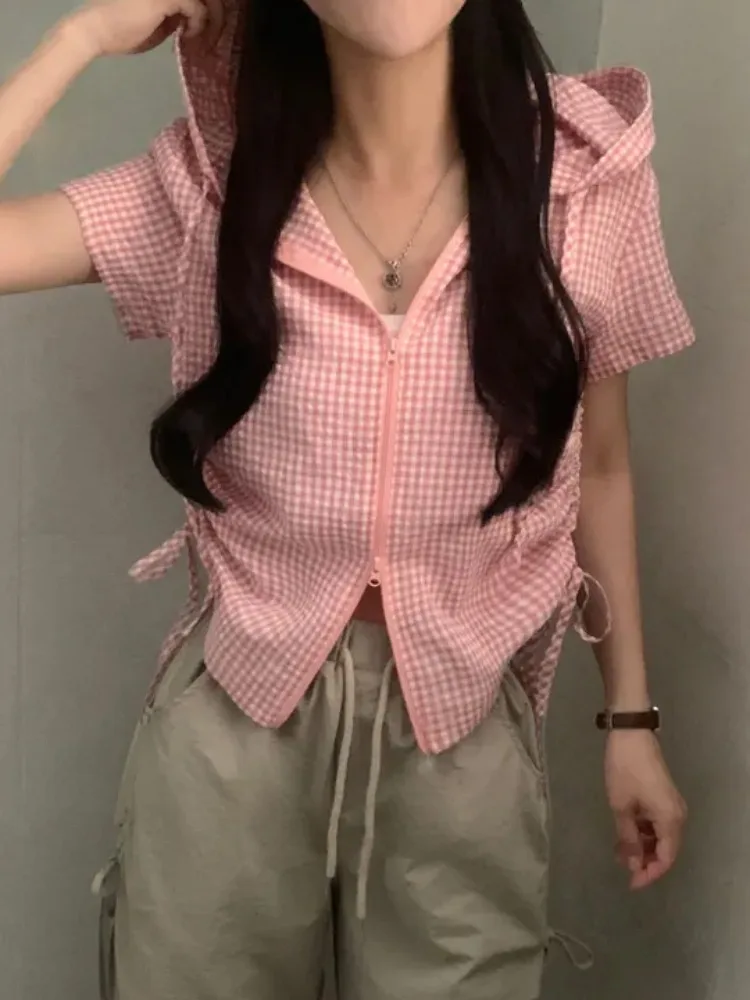 

Casual Plaid Hooded Shirt Jacket Women's Outerwear Spring Autumn Winter Korean Style Regular Fit Online Exclusive
